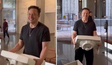 Elon Musk, Twitter merkezine girerken elinde lavabo taşıdı